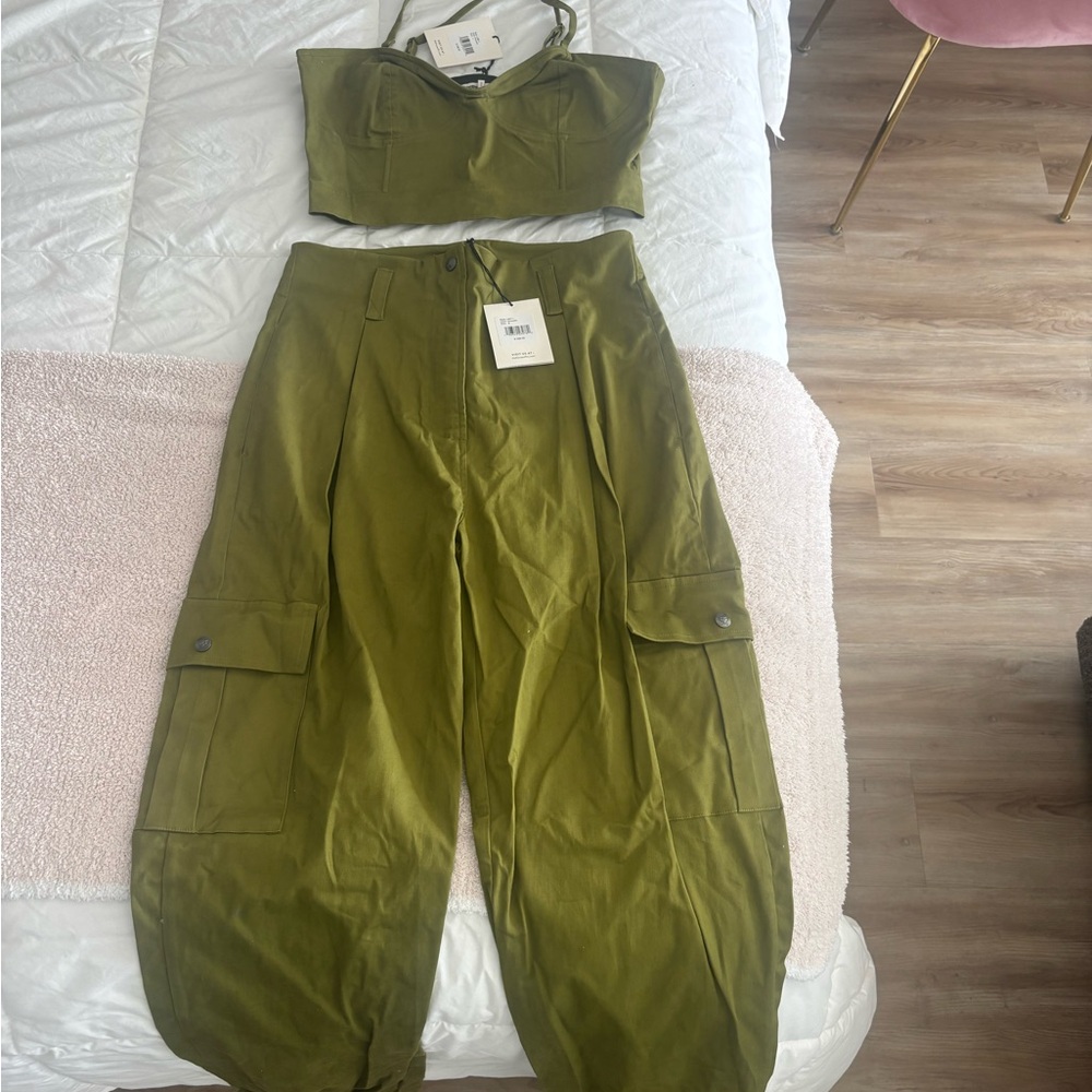 Green Cargo Pants and Top Matching Set